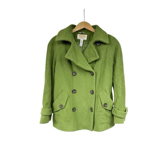 Vintage Talbots Pea Coat Womans Green 100% Wool Double Breast 4 Petite - Picture 1 of 6